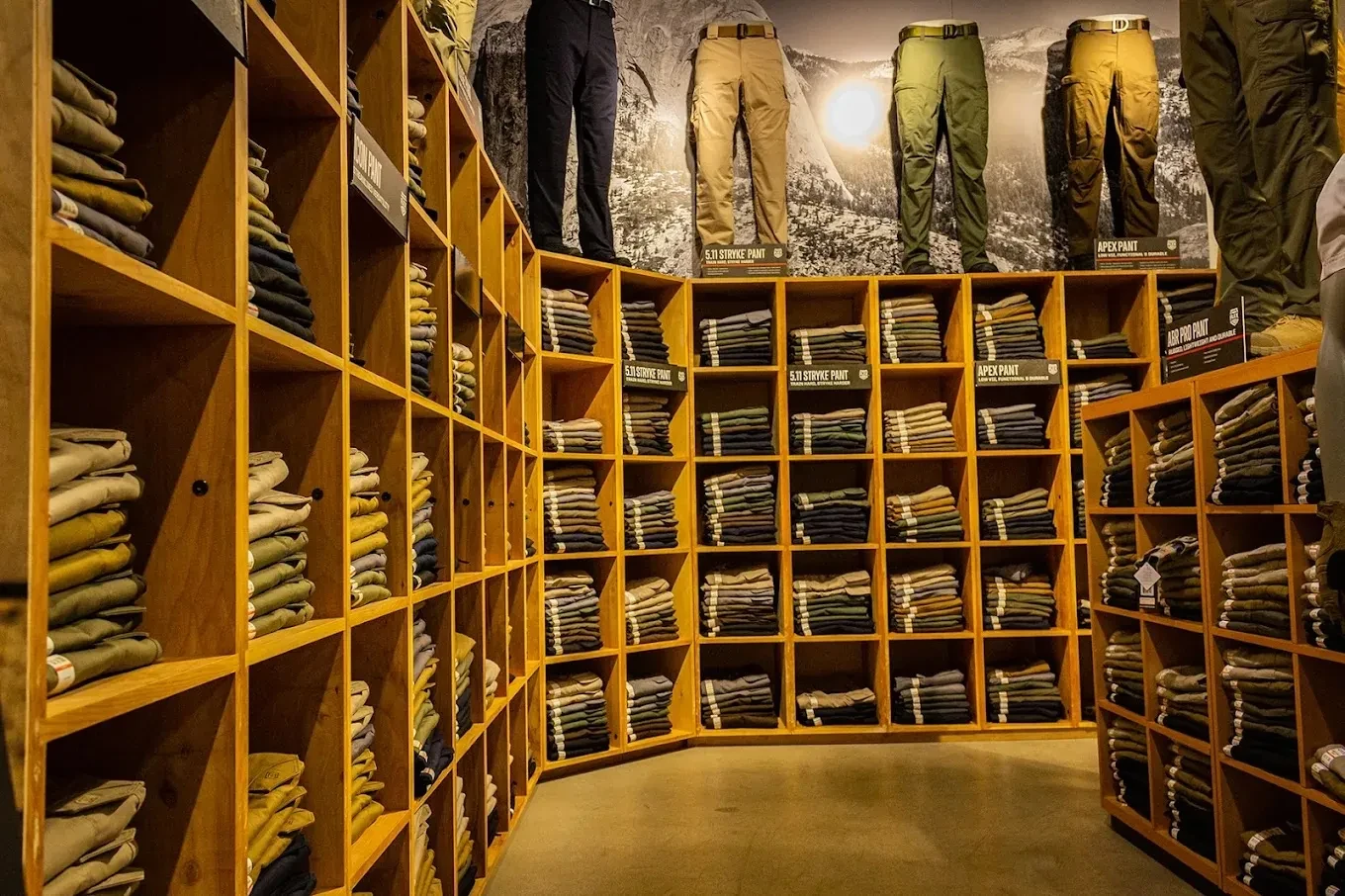 Showcasing the pants inside the 5.11 Tactical Store