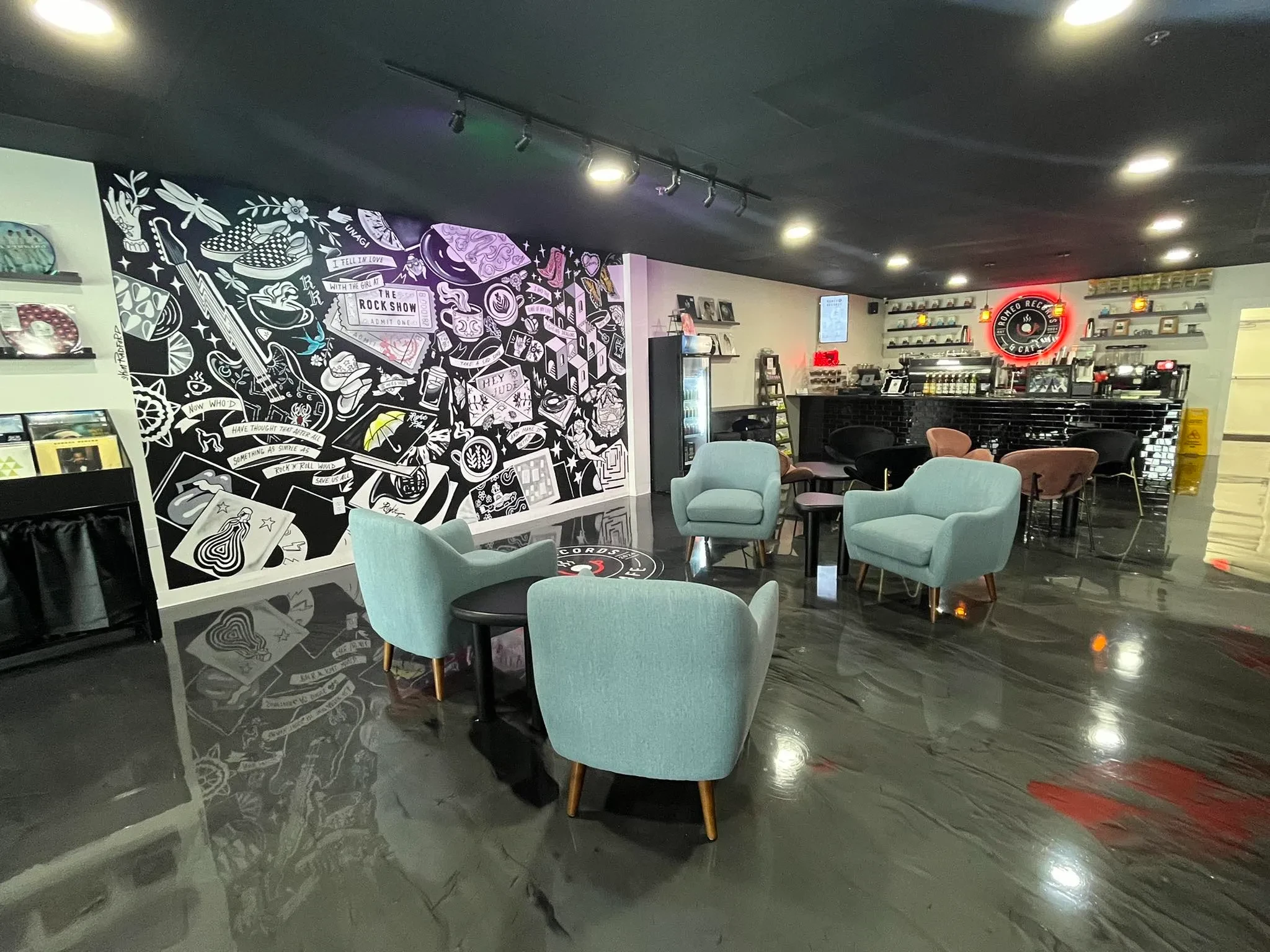 Inside the cafe in Rome Records