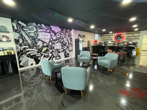 Inside the cafe in Romeo Records
